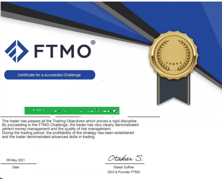 FTMO ใบรับรองสอบผ่าน