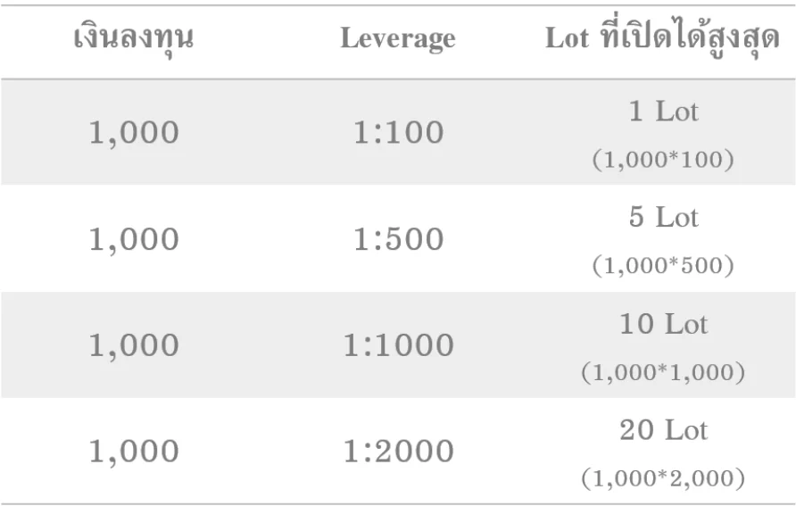 Lot กับการใช้ Leverage