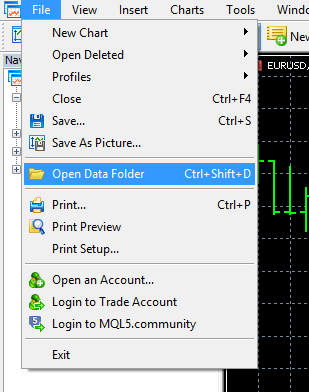 metatrader open data folder