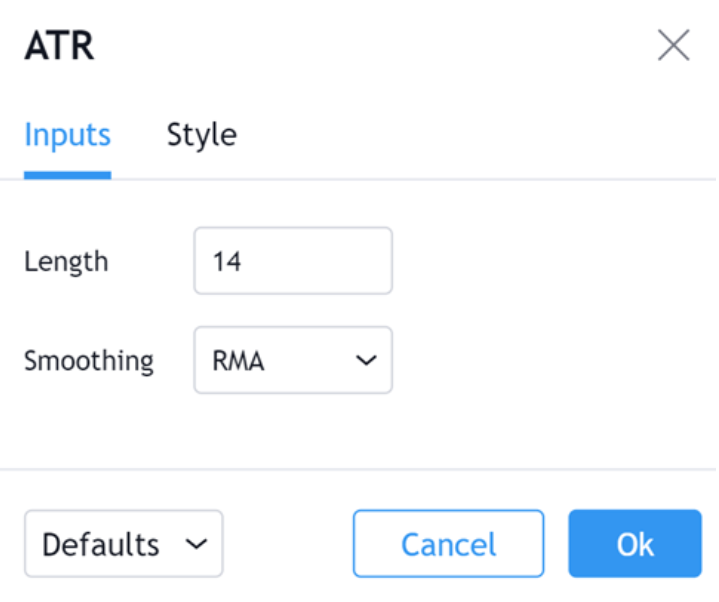 ATR ใน TradingView การ Inputs