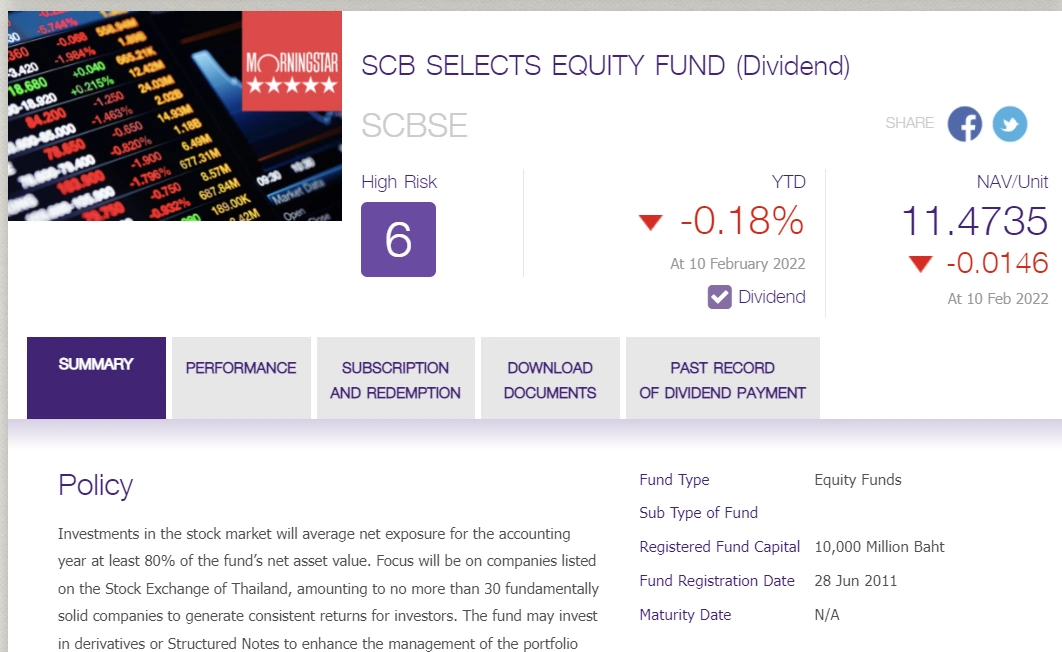 7 กองทุน SCB Selects Equity fund (SCBSE)
