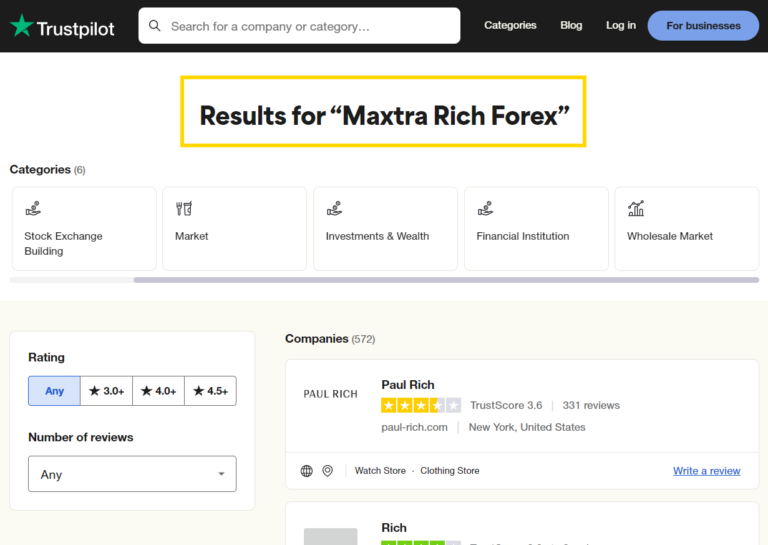 โบรกเกอร์ Maxtra Rich Forex trustpilot