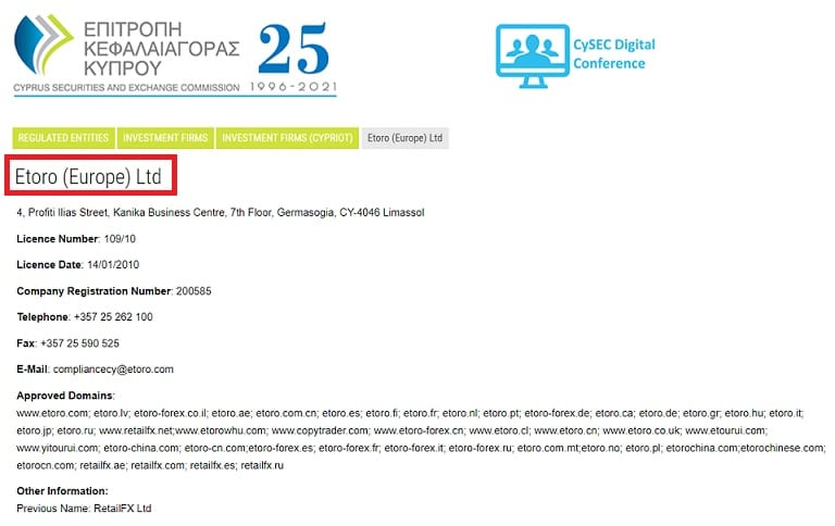 etoro ใบอนุญาต CySEC