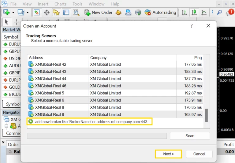 XM server add ขั้นตอนที่ 2 กรอกหมายเลขเซิร์ฟเวอร์