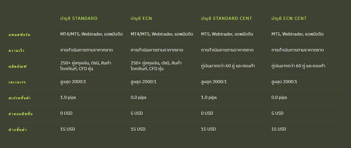 Ultima Markets ประเภทบัญชี